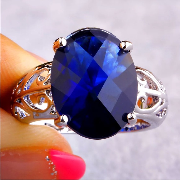Blue Sapphire Sterling Silver Ring - Picture 2 of 8